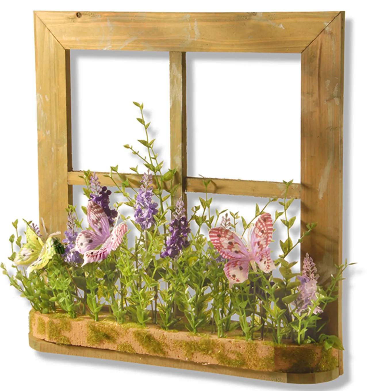 14 in. Spring Lavender Flowers and Butterflies Window Decoration