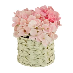 10 in. Spring Light Pink Hydrangea Bouquet in White Basket