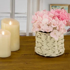 10 in. Spring Light Pink Hydrangea Bouquet in White Basket