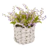 11 in. Spring Mauve Lily-of-the-Valley Flowers in White Basket