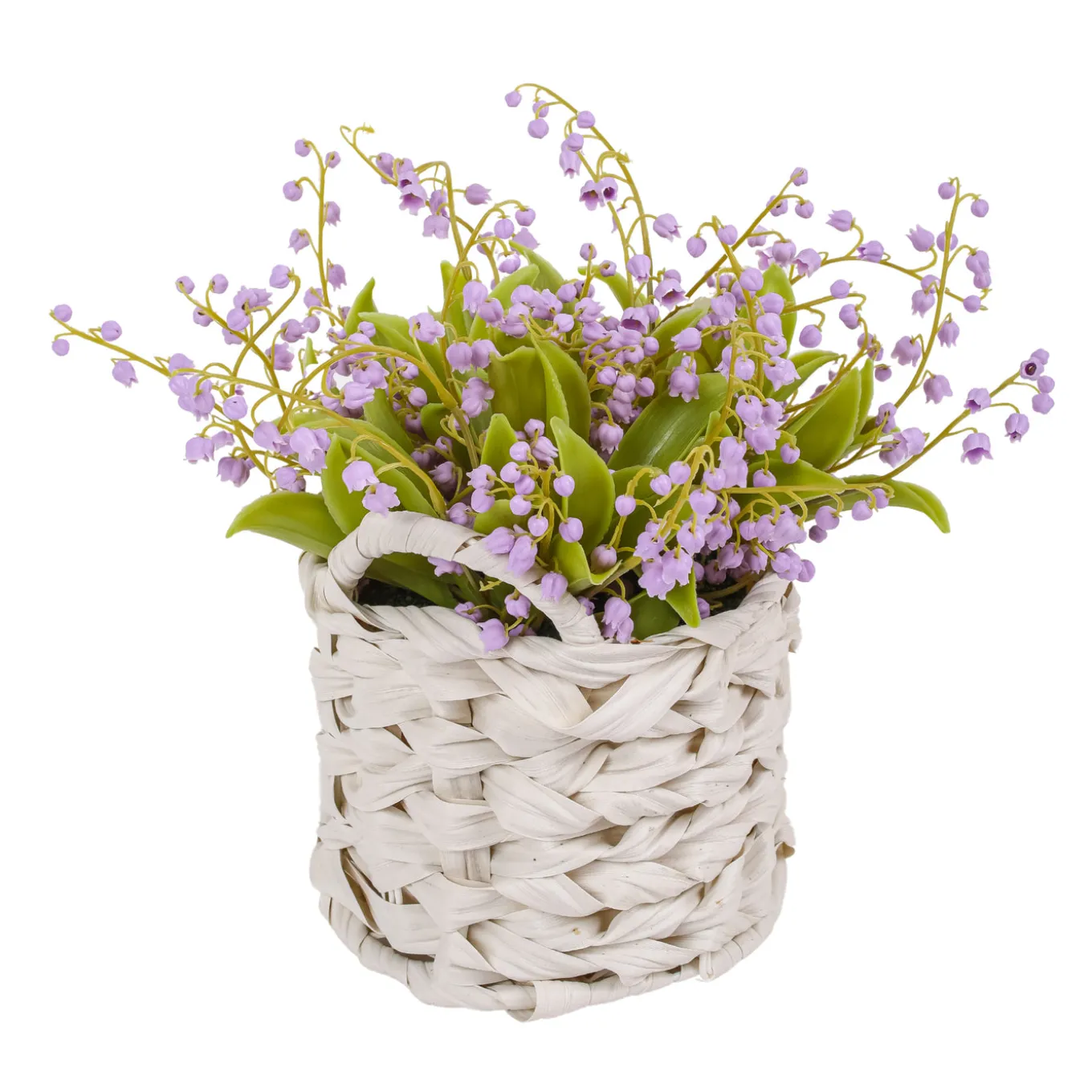 11 in. Spring Mauve Lily-of-the-Valley Flowers in White Basket