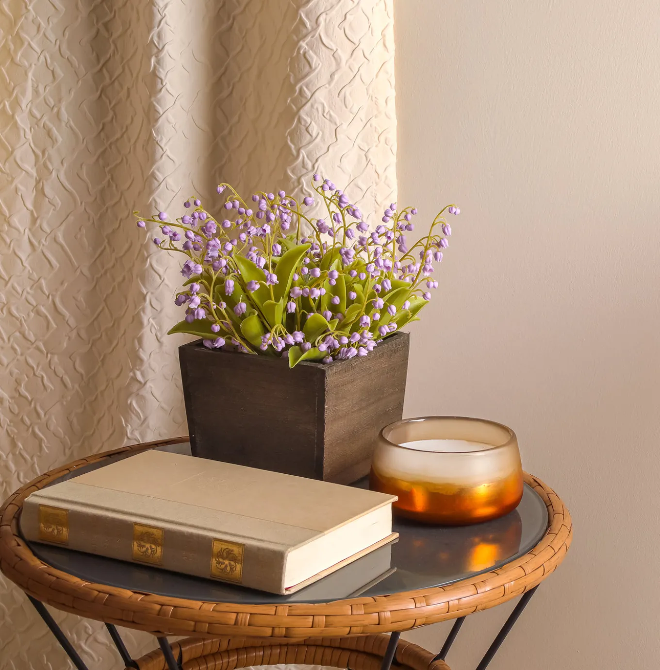 10 in. Spring Mauve Lily-of-the-Valley Flowers in Wood Box