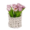 10 in. Spring Mauve Tulip Bouquet in White Basket
