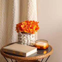 10 in. Spring Orange Hydrangea Bouquet in White Basket