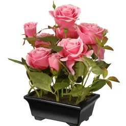 10 in. Spring Pink Roses Flower Pot