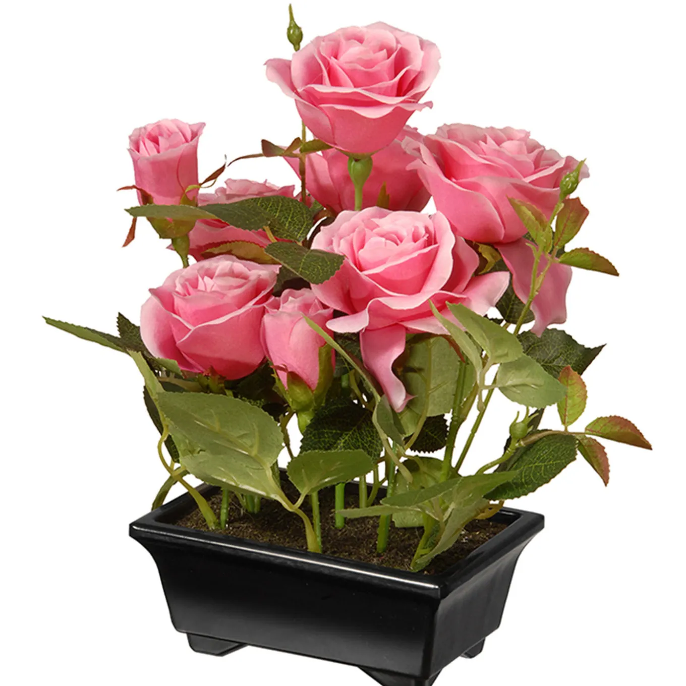 10 in. Spring Pink Roses Flower Pot