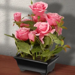 10 in. Spring Pink Roses Flower Pot