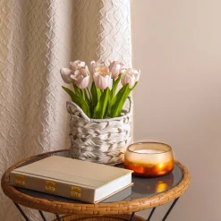 10 in. Spring Pink Tulip Bouquet in White Basket