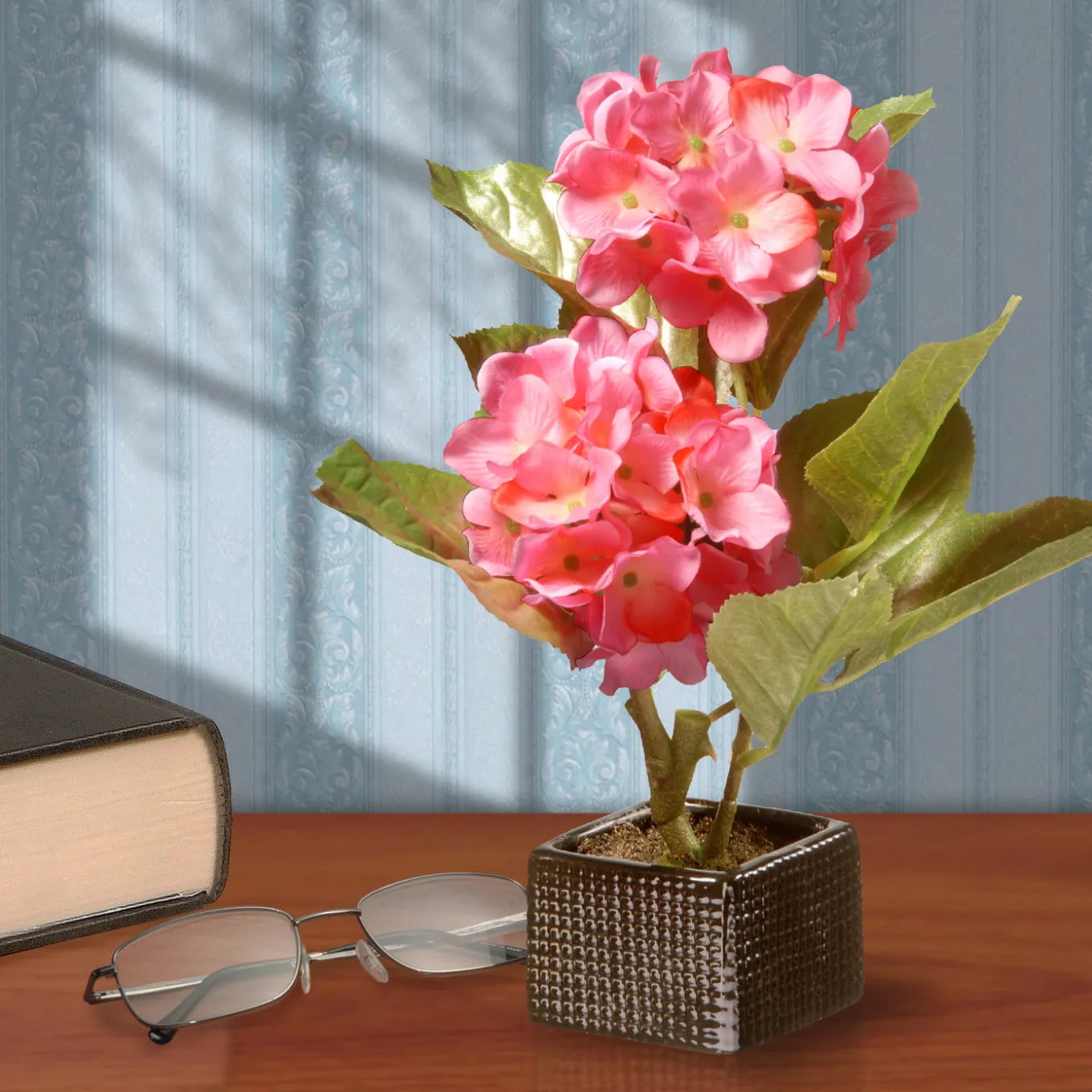 10 in. Spring Potted Pink Hydrangeas Flower Pot with Leafy Greens