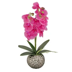 21 in. Spring Purple Orchid in Silver Smooth Ceramic Pot