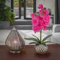 21 in. Spring Purple Orchid in Silver Smooth Ceramic Pot