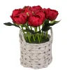 10 in. Spring Red Peony Flower Bouquet in White Basket