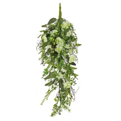 28 in. Spring Teardrop Wall Hanging Decoration with Flower Blooms, Berries, Leafy Greens
