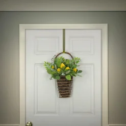 21 in. Spring Wall Hanging Basket with Lemons, Seed Pods, Leafy Greens