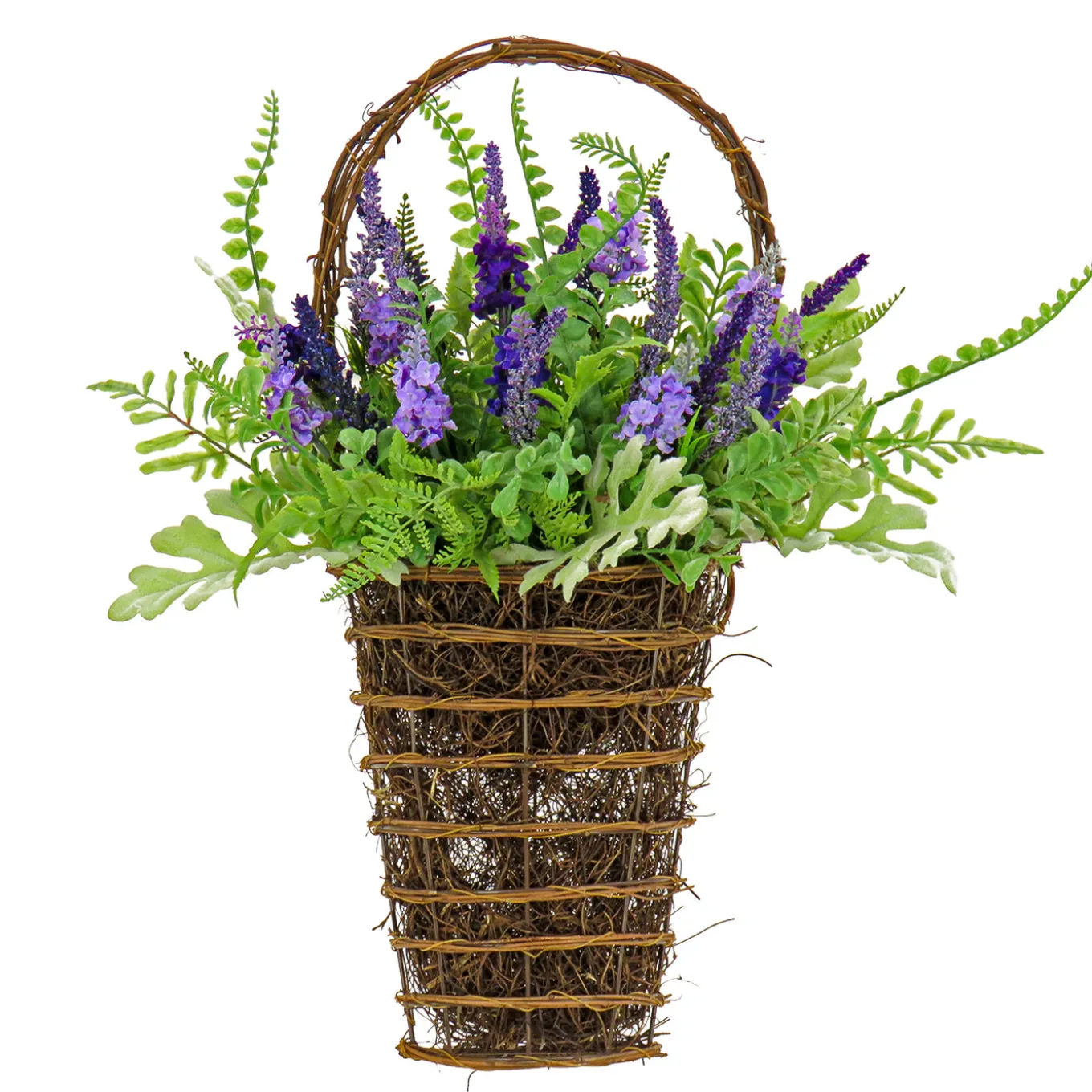 20 in. Spring Wall Hanging Basket with Astilbe Flowers, Ferns, Leafy Greens