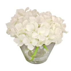 8 in. Spring White Hydrangea Bouquet in Glass Vase