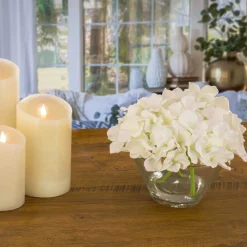 8 in. Spring White Hydrangea Bouquet in Glass Vase