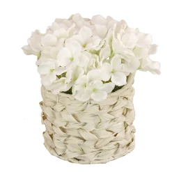 10 in. Spring White Hydrangea Bouquet in White Basket