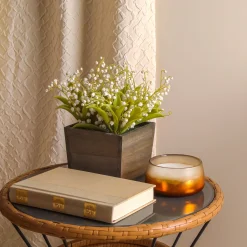 10 in. Spring White Lily-of-the-Valley Flowers in Wood Box