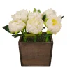 10 in. Spring White Peony Flowers in Wood Box