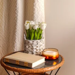 10 in. Spring White Tulip Bouquet in White Basket