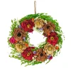 17 in. Spring Wreath with Assorted Spring Flower Blooms, Seed Pods, Flowing Green Stems