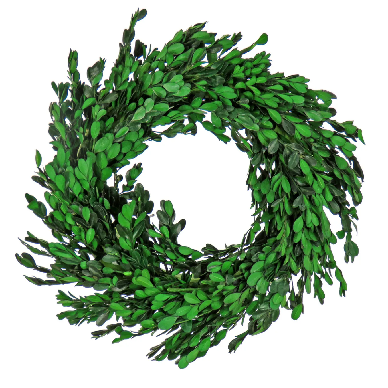 18 in. Spring Wreath with Boxwood Flowers, Flowing Green Stems