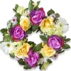 18 in. Spring Wreath with Colorful Daisies, Hydrangeas, Roses, Leafy Greens