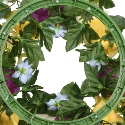 18 in. Spring Wreath with Colorful Daisies, Hydrangeas, Roses, Leafy Greens
