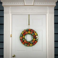 20 in. Spring Wreath with Colorful Assorted Wood Cut Flowers, Flowing Green Leaves