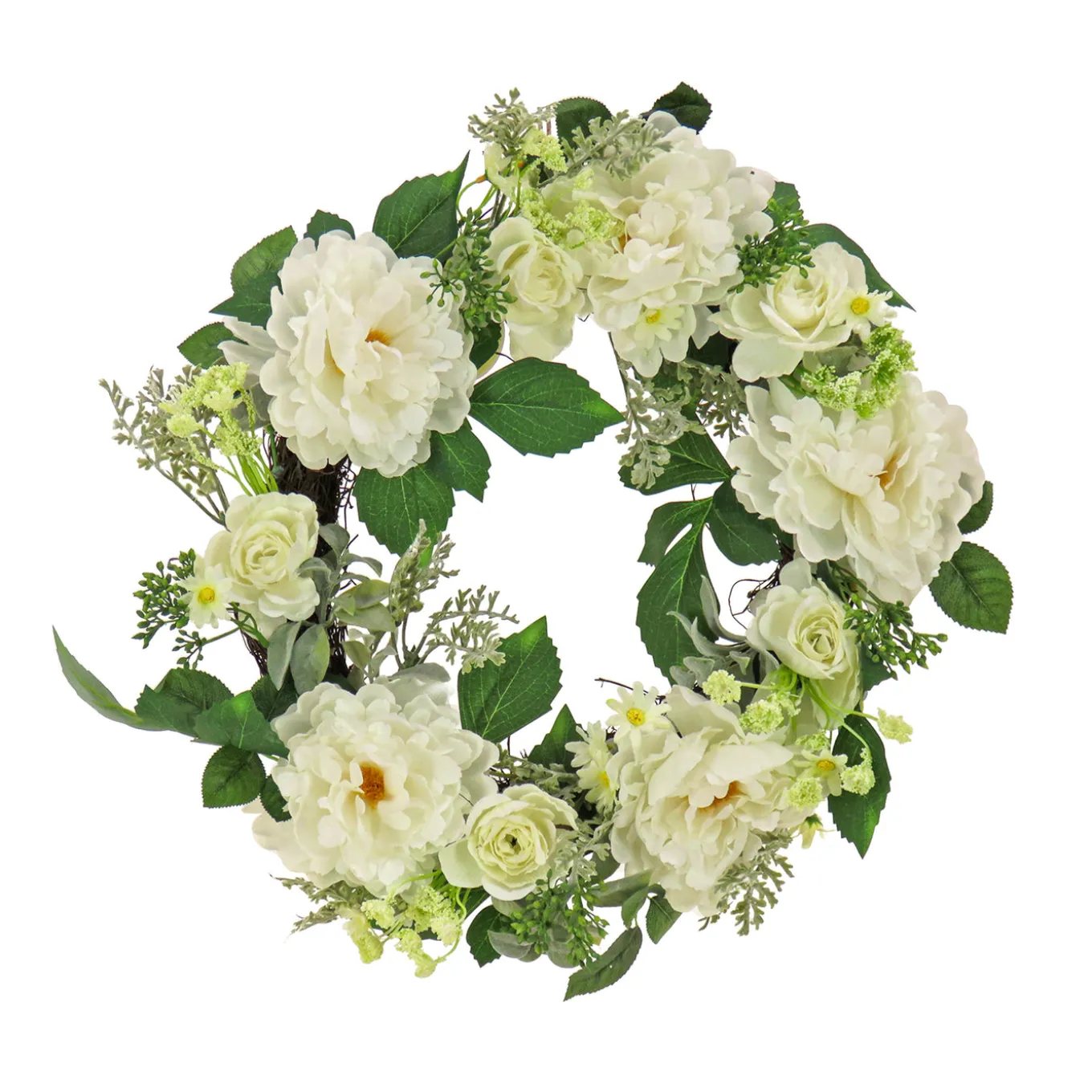 22 in. Spring Wreath with Daisy, Peony, and Buttercup Blooms