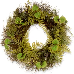 24 in. Spring Wreath with Fern Leaves, Lavender, Leafy Greens