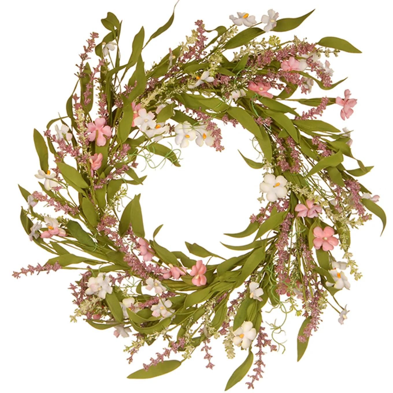 22 in. Spring Wreath with Flower Blooms, Seed Pods, Leafy Greens
