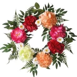 22 in. Spring Wreath with Flower Blooms, Leafy Greens
