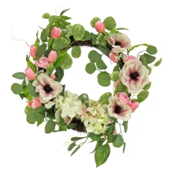 22 in. Spring Wreath with Hydrangea, Tulip, and Eucalyptus Blooms