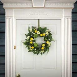 22 in. Spring Wreath with Lemons, Artichokes, Daisy Blooms, Leafy Greens