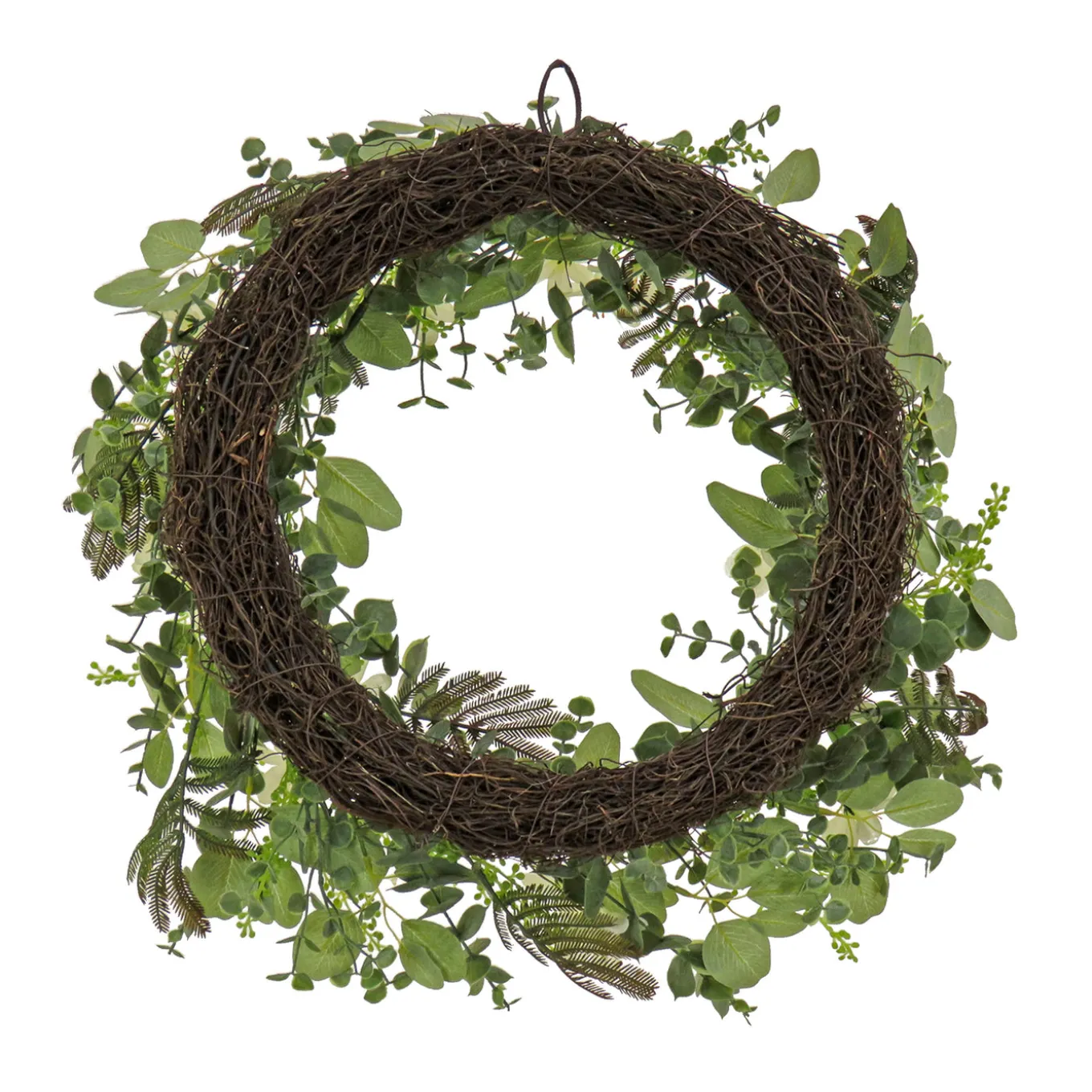 24 in. Spring Wreath with Mixed Flower Blooms and Flowing Green Stems