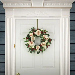 22 in. Spring Wreath with Peony Flowers, Raspberries, and Leafy Greens