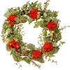 32 in. Spring Wreath with Red Flower Blooms, Flowing Green Stems