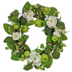 24 in. Spring Wreath with Rose Blooms, Apples, Leafy Greens
