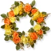 20 in. Spring Wreath with Yellow and Orange Rose Blooms, Seed Pods, Berry Clusters, Leafy Greens