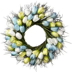 22 in. Spring Wreath with Yellow, Blue and White Tulips