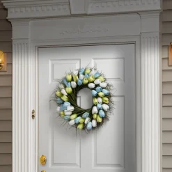 22 in. Spring Wreath with Yellow, Blue and White Tulips
