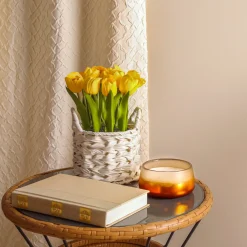 10 in. Spring Yellow Tulip Bouquet in White Basket