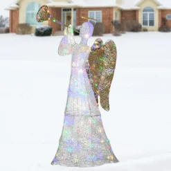 60 in. Trumpeting White Angel with Multicolor LED Lights