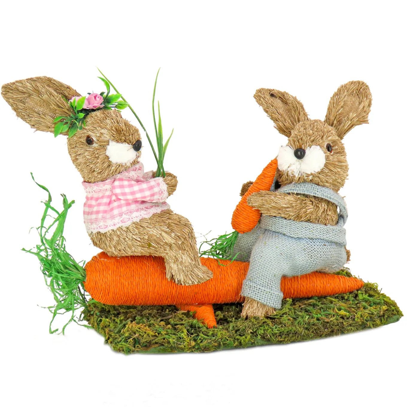14 in. Two Bunnies on Carrot Seesaw Table Decoration