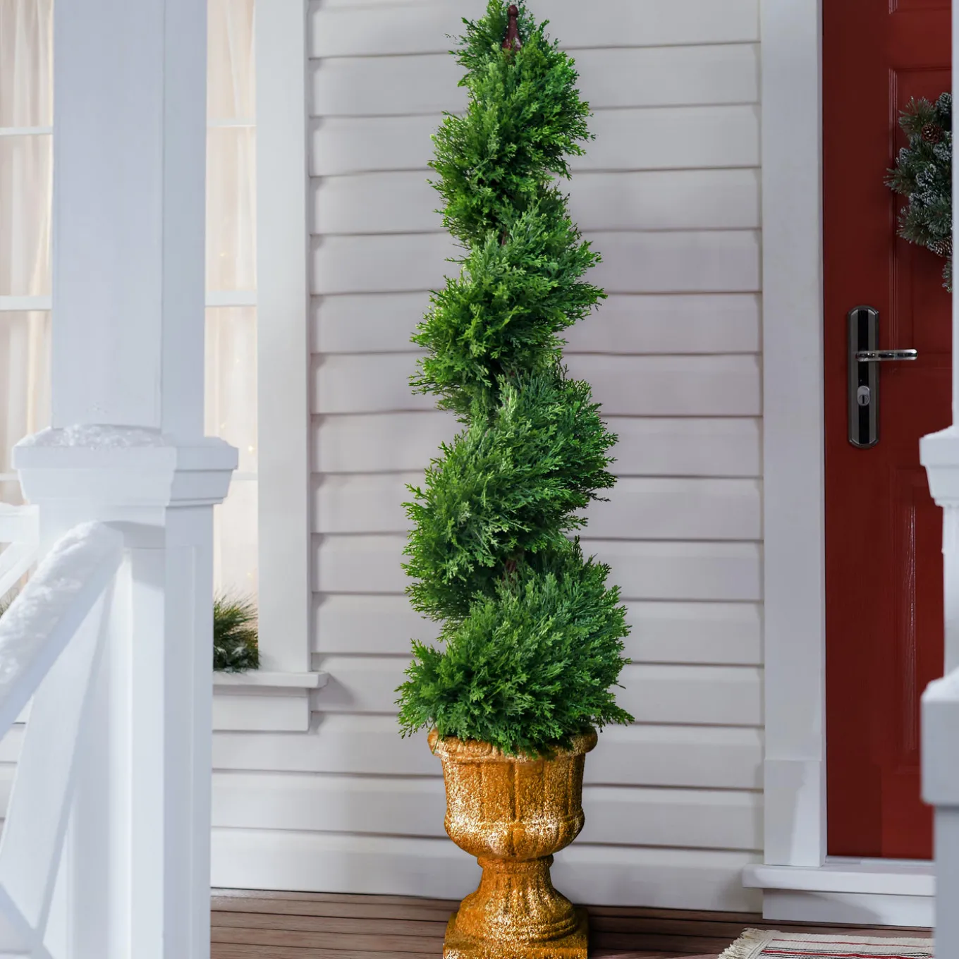 54 in. Upright Juniper Slim Spiral Topiary Tree in a Decorative Urn