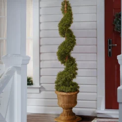48 in. Upright Juniper Spiral Topiary Tree in a Decorative Urn