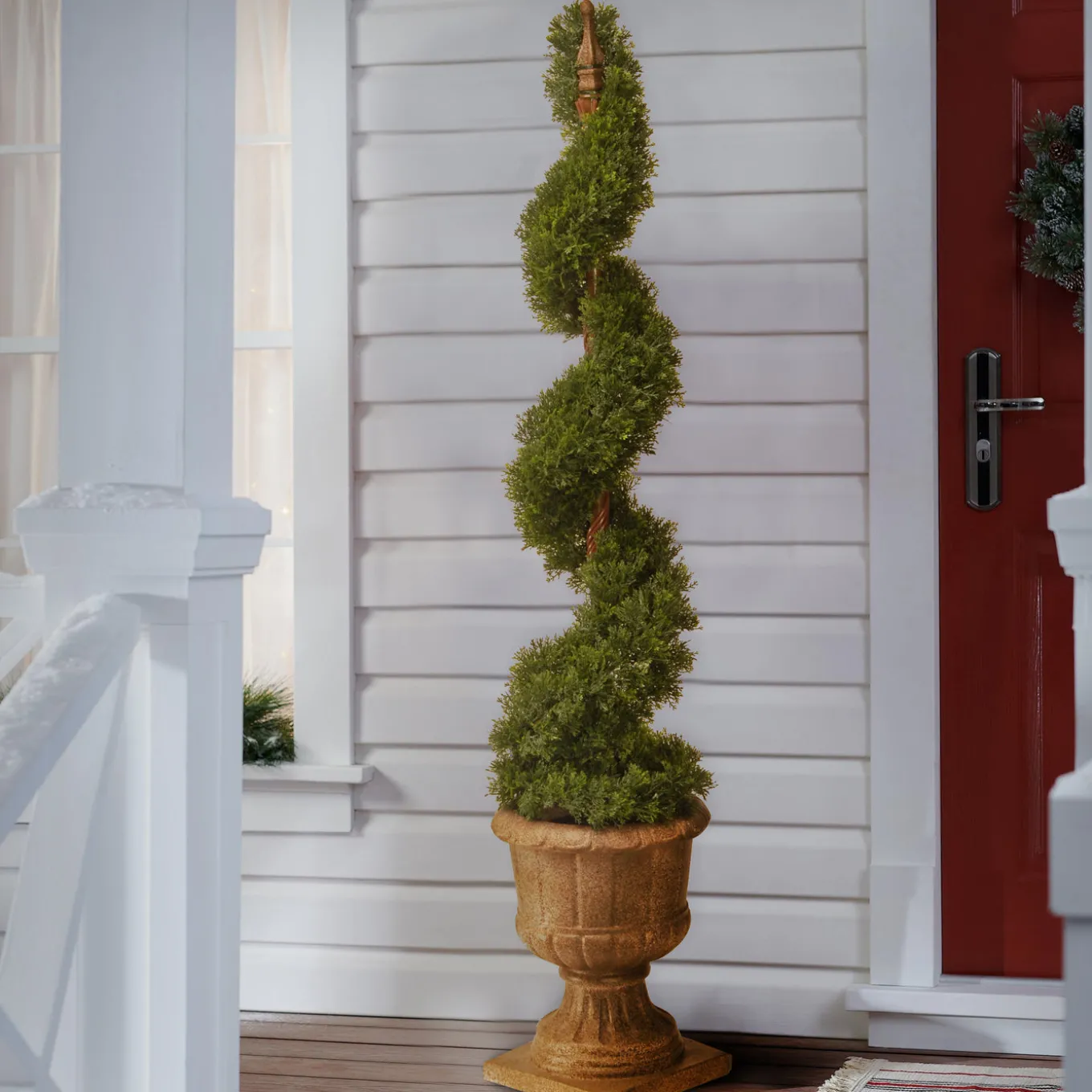 48 in. Upright Juniper Spiral Topiary Tree in a Decorative Urn