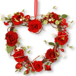 20 in. Valentine's Floral Heart Red Roses Wreath